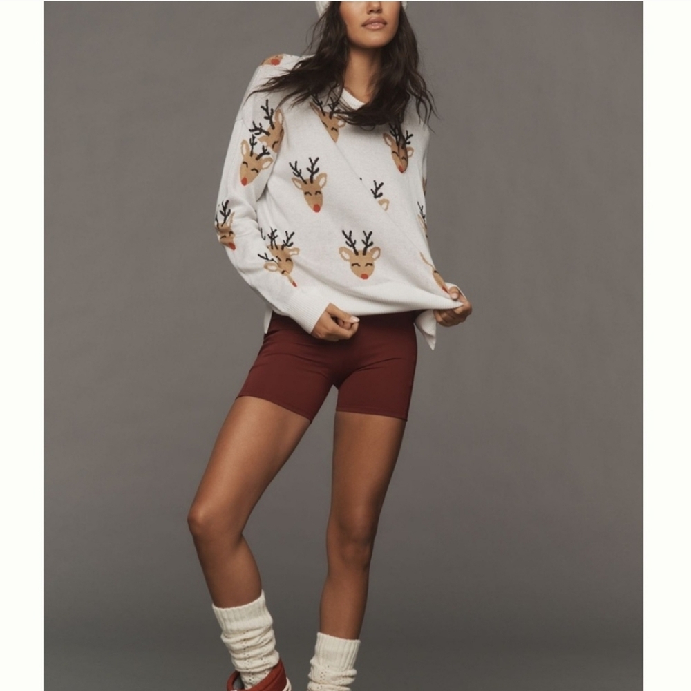 Anthropologie Beach Riot Christmas Reindeer Novelty Pullover Crewneck Sweater XL